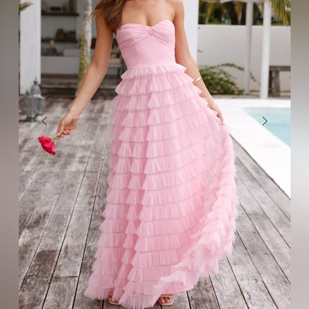 Elegant Pink Strapless Ruffle Dress- Hello Molly